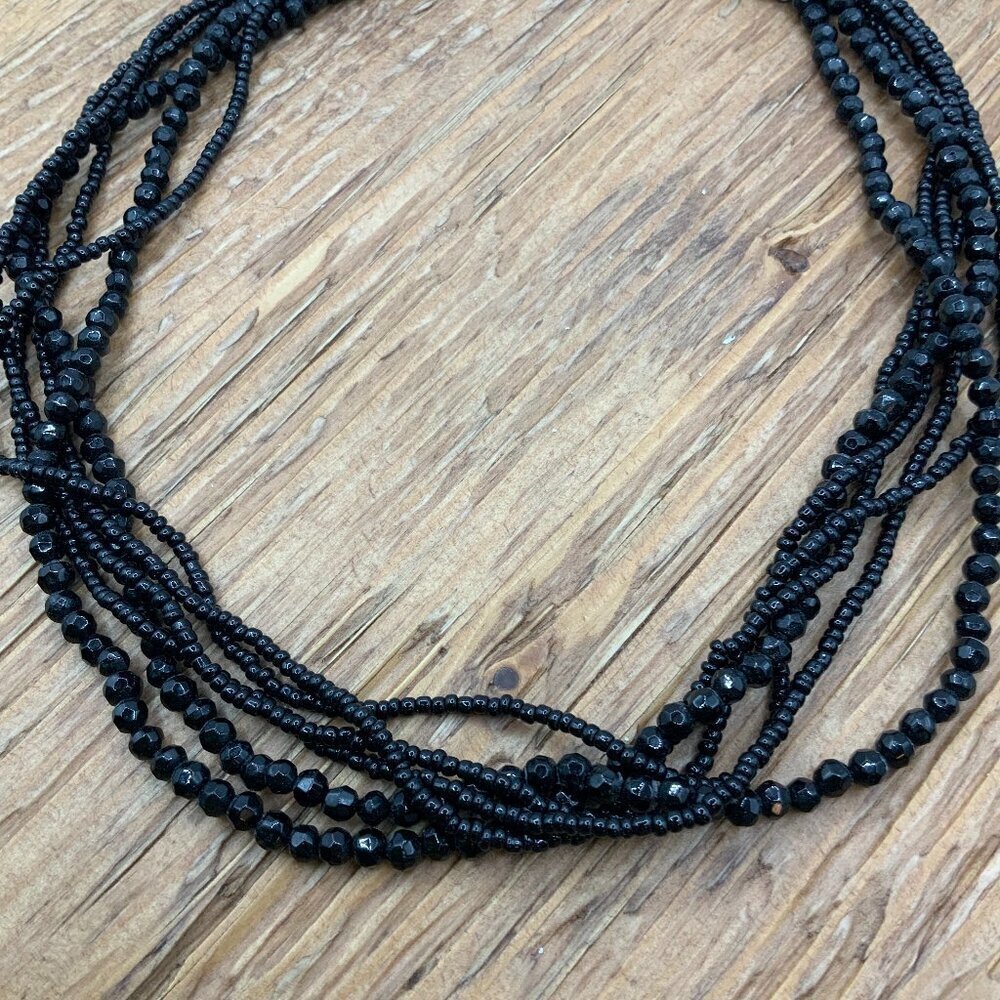 Premier Designs Black Multi Strands Beaded Layered Collar Necklace
